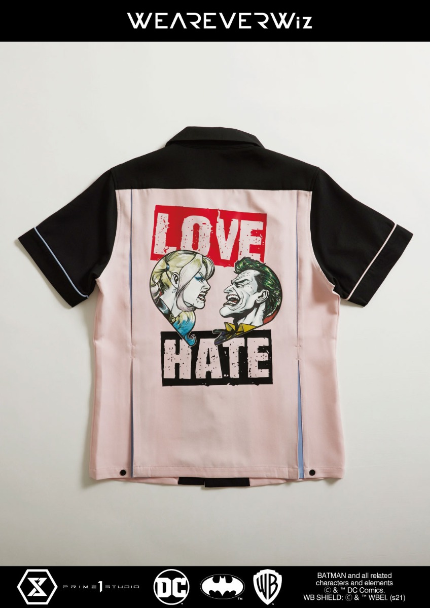 ジョーカー＆ハーレイ・クイン (LOVE HATE) ボウリング シャツ ピンク
